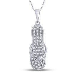 1/8 CTW Round Diamond Flip Flop Sandal Nautical Pendant 10kt White Gold - REF-13H2W