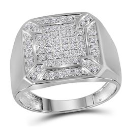 1/3 CTW Mens Round Diamond Square Cluster Ring 10kt White Gold - REF-30W3F