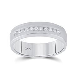 1/4 CTW Mens Round Diamond Single Row Wedding Ring 14kt White Gold - REF-54X3T