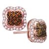 Image 1 : 1/2 CTW Round Brown Diamond Quaterfoil Cluster Stud Earrings 10kt Rose Gold - REF-30A3N