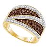 Image 1 : 3/4 CTW Round Brown Diamond Crossover Stripe Ring 10kt Yellow Gold - REF-30A3N