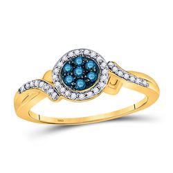 1/4 CTW Round Blue Color Enhanced Diamond Cluster Ring 10kt Yellow Gold - REF-19R2H