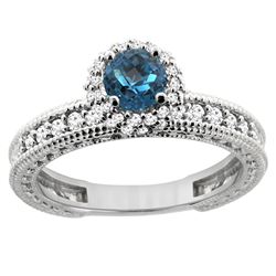 0.91 CTW London Blue Topaz & Diamond Ring 14K White Gold - REF-66R2H