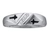 Image 1 : 1/20 CTW Mens Round Diamond Single Row Cross Wedding Ring 10kt White Gold - REF-10F8M