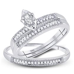 1/5 CTW His & Hers Marquise Diamond Solitaire Matching Bridal Wedding Ring 10kt White Gold - REF-24H