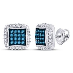 1/3 CTW Round Blue Color Enhanced Diamond Square Cluster Earrings 10kt White Gold - REF-16K8R