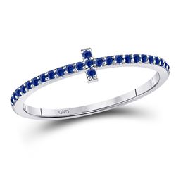 1/6 CTW Round Blue Sapphire Cross Stackable Ring 10kt White Gold - REF-10N8Y