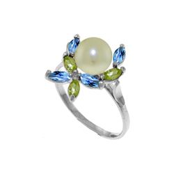 Genuine 2.63 ctw Blue Topaz & Peridot Ring 14KT White Gold - REF-28R5P