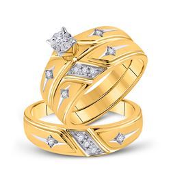 1/5 CTW His & Hers Round Diamond Cross Matching Bridal Wedding Ring 14kt Yellow Gold - REF-51H3W