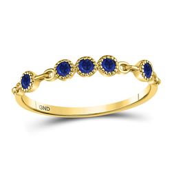 1/5 CTW Round Blue Sapphire Dot Stackable Ring 10kt Yellow Gold - REF-9R6H