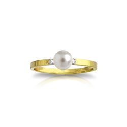 Genuine 1.02 ctw Pearl & Diamond Ring 14KT Yellow Gold - REF-26Z6N