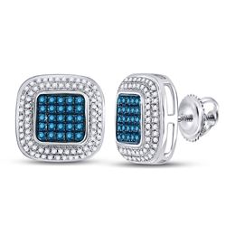 1/2 CTW Round Blue Color Enhanced Diamond Square Frame Cluster Earrings 10kt White Gold - REF-27K5R