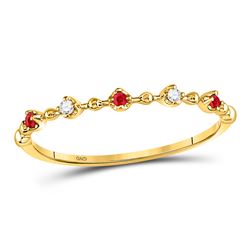 1/20 CTW Round Ruby Diamond Beaded Stackable Ring 10kt Yellow Gold - REF-9X3T