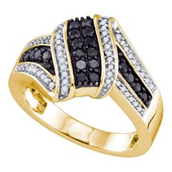 1/2 CTW Round Black Color Enhanced Diamond Cluster Ring 10kt Yellow Gold - REF-33X6T