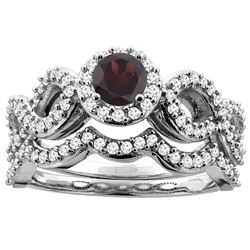 1.10 CTW Garnet & Diamond Ring 14K White Gold - REF-93N4Y