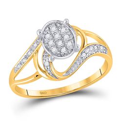 1/10 CTW Round Diamond Oval Cluster Split-shank Ring 10kt Two-tone Gold - REF-10X2T