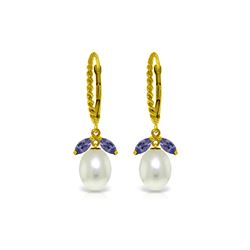 Genuine 9 ctw Tanzanite & Pearl Earrings 14KT Yellow Gold - REF-47H3X