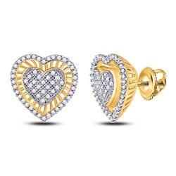 1/3 CTW Round Diamond Heart Cluster Stud Earrings 10kt Yellow Gold - REF-24W3F