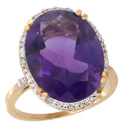 13.71 CTW Amethyst & Diamond Ring 14K Yellow Gold - REF-59H4M