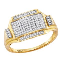 1/4 CTW Mens Round Pave-set Diamond Rectangle Cluster Ring 10kt Yellow Gold - REF-30R3H