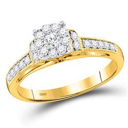 1/2 CTW Round Diamond Cluster Bridal Wedding Engagement Ring 10kt Yellow Gold - REF-39X3T