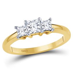 3/4 CTW Princess Diamond 3-stone Bridal Wedding Engagement Ring 14kt Yellow Gold - REF-77Y9X