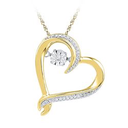 1/20 CTW Moving Twinkle Round Diamond Heart Pendant 10kt Yellow Gold - REF-18A3N