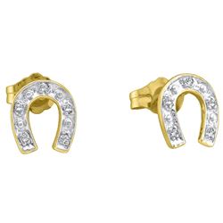 1/20 CTW Round Diamond Horseshoe Earrings 10kt Yellow Gold - REF-7W5F