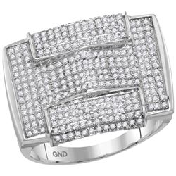 1 CTW Mens Round Pave-set Diamond Rectangle Arched Cluster Ring 10kt White Gold - REF-47Y9X