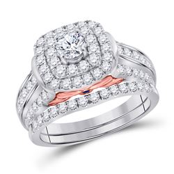 2 CTW Round Diamond Halo Bridal Wedding Engagement Ring 14kt White Gold - REF-239M9A