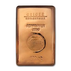 Genuine 100 oz 0.9999 Fine Copper Bar - Geiger Edelmetalle