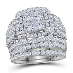 3 & 3/4 CTW Princess Diamond Bridal Wedding Engagement Ring 14kt White Gold - REF-287M9A