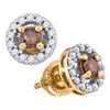 Image 1 : 3/4 CTW Round Brown Diamond Halo Stud Earrings 10kt Yellow Gold - REF-33N6Y