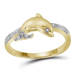 1/20 CTW Round Diamond Slender Dolphin Animal Fish Ring 10kt Yellow Gold - REF-10T8K