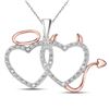 Image 1 : 1/20 CTW Round Diamond Angel Devil Heart Pendant 10kt Two-tone Gold - REF-9K6R