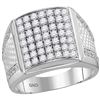 Image 1 : 2 & 1/4 CTW Mens Round Pave-set Diamond Square Cluster Textured Ring 10kt White Gold - REF-137N9Y