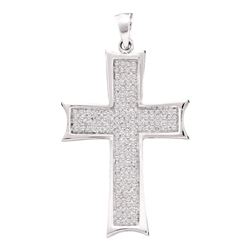 1/2 CTW Mens Round Diamond Flared Roman Cross Charm Pendant 10kt White Gold - REF-27M5A