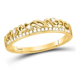 1/12 CTW Round Diamond Floral Accent Stackable Ring 10kt Yellow Gold - REF-11F9M