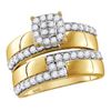 Image 2 : 1 & 1/2 CTW His & Hers Round Diamond Cluster Matching Bridal Wedding Ring 14kt Yellow Gold - REF-120