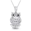 Image 1 : 1/6 CTW Round Black Color Enhanced Diamond Owl Bird Animal Pendant 10kt White Gold - REF-11W9F