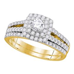 1 CTW Round Diamond Halo Bridal Wedding Engagement Ring 14kt Yellow Gold - REF-87R5H