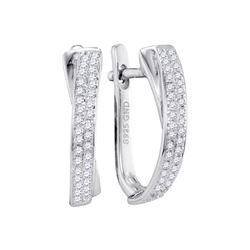 1/6 CTW Round Pave-set Diamond Hoop Earrings 10kt White Gold - REF-16X8T