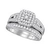 Image 3 : 1 & 1/5 CTW His & Hers Round Diamond Cluster Matching Bridal Wedding Ring 10kt White Gold - REF-69H6