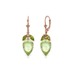 Genuine 20 ctw Green Amethyst & Peridot Earrings 14KT Rose Gold - REF-51P8H
