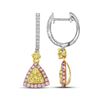 Image 1 : 1 CTW Round Yellow Pink Diamond Triangle Dangle Earrings 14kt White Gold - REF-90A3N
