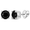 Image 1 : 1 & 1/2 CTW Unisex Round Black Color Enhanced Diamond Stud Solitaire Earrings 10kt White Gold - REF-