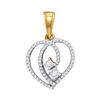 Image 1 : 1/6 CTW Round Diamond 2-Stone Hearts Together Heart Pendant 10kt Yellow Gold - REF-11M9A