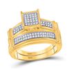 Image 2 : 3/8 CTW His & Hers Diamond Square Cluster Matching Bridal Wedding Ring 10kt Yellow Gold - REF-47X9T