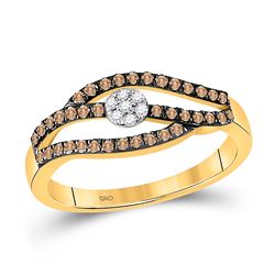 1/3 CTW Round Brown Diamond Strand Cluster Ring 10kt Yellow Gold - REF-16K8R