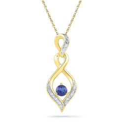 0.02 CTW Round Lab-Created Blue Sapphire Solitaire Diamond Pendant 10kt Yellow Gold - REF-7R5H